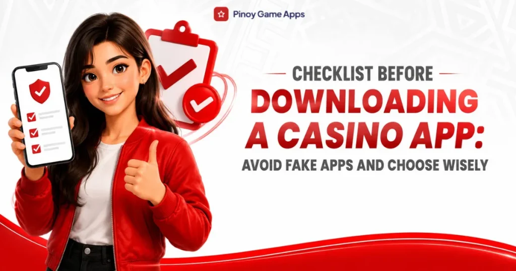 image of checklist before downloading a casino app: avoid fake apps and choose wisely