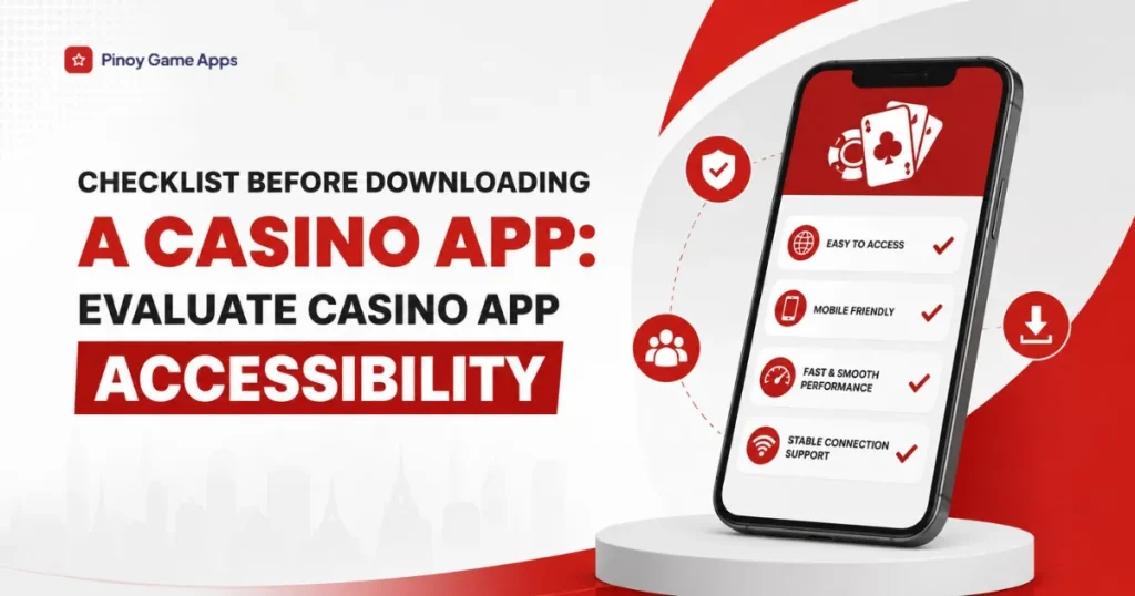 image of checklist before downloading a casino app: evaluate casino app accessibility